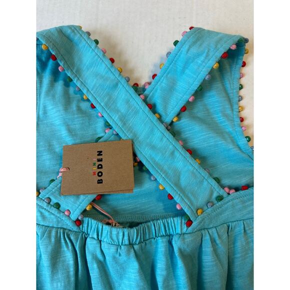 NEW Mini Boden Cross Back Pom Top Blue Sz 6-7 - Picture 8 of 8
